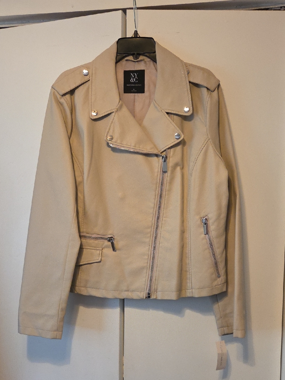 New York & Company Tan Faux-Leather Moto Jacket